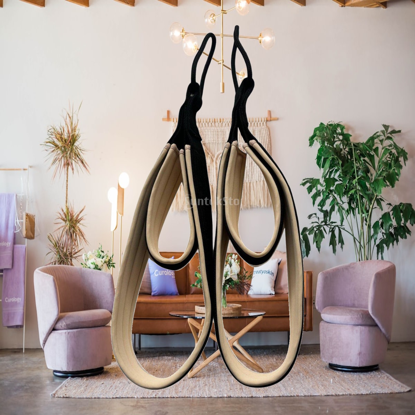 Pilates & Yoga Wohlfühlen Forchheim - สายรัดพิลาทิสแบบมีที่จับกันลื่น สายรัดเท้าสำหรับเครื่องรีฟอร์มเมอร์พิลาทิส เหมาะสำหรับยิมที่บ้านและสถานที่ออกกำลังกาย