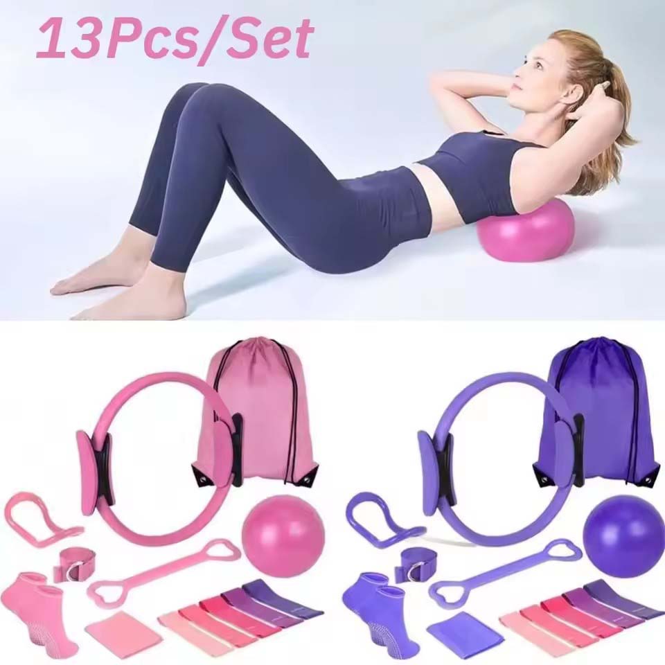 Pilates Yoga Weight Loss - 13 ชิ้น/เซ็ต ชุดวงกลมโยคะ ชุดบอลพิลาทิส ชุดอุปกรณ์พิลาทิสมืออาชีพสำหรับการปรับรูปร่าง ช่วยเพิ่มสุขภาพ
